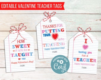 Valentine Gift Tags, Happy Valentines Day Cookie Tag, Teacher Appreciation Printable Gift Tag, Teacher Valentine Thank You Gift from student