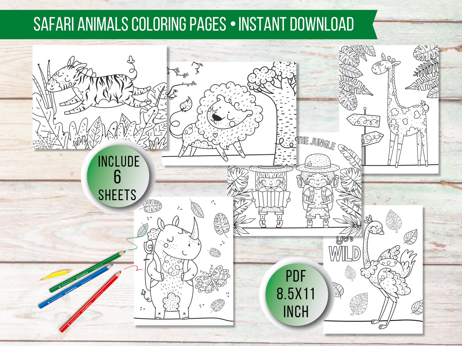 Safari Coloring Pages for Kids Printable Jungle Animals - Etsy
