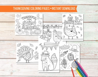 Thanksgiving Coloring Pages for Kids, Printable Fall Coloring Sheets, Kids Animal Activity, Dinner Activity