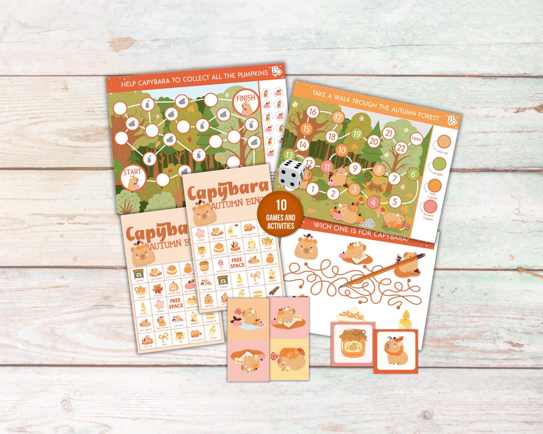 Fall Capybara Capybara Autumn Game Bundle, Printable Activities for Kids, Fall Party ...