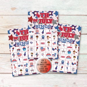 4th of July Bingo Cards, Printable Bingo for Independence Day, Fourth of July Activities For Kids, Patriotic Printable Classroom Games