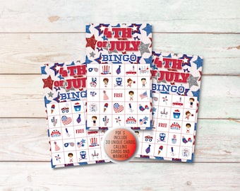 4th of July Bingo Cards, Printable Bingo for Independence Day, Fourth of July Activities For Kids, Patriotic Printable Classroom Games