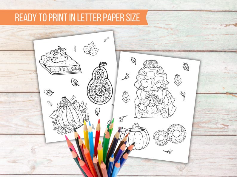 Printable Autumn Kids Coloring Sheets, Pumpkin Spice Season, Kids Activity Fall Coloring Pages, Classroom Activity, Kids Party Games image 2