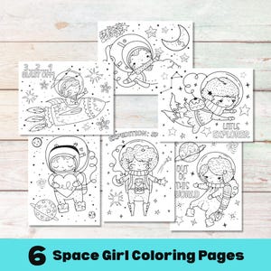 Space Coloring Pages, Girl Astronaut Coloring Activity, Outer Space Birthday Girl Party Games, Space Party Kids Coloring Pages