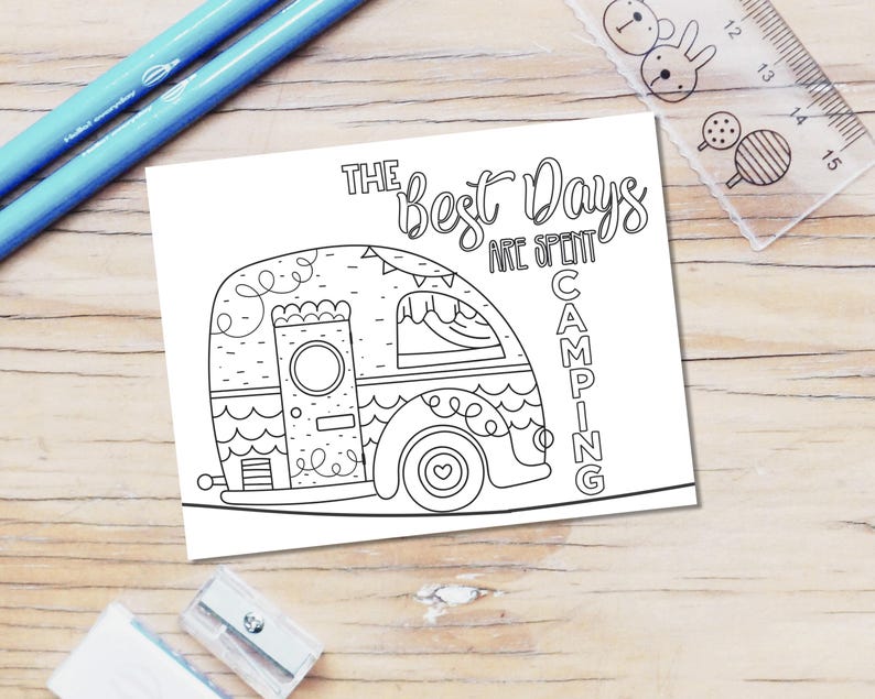 Afdrukbare camping kleurplaten kinderen, campingfeest kleurplaat activiteit, campingactiviteiten kleurplaten kinderen, camping printables afbeelding 8