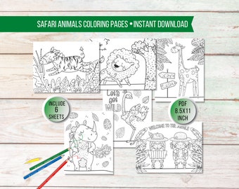 Safari Coloring Pages for Kids, Printable Jungle Animals Coloring Sheets