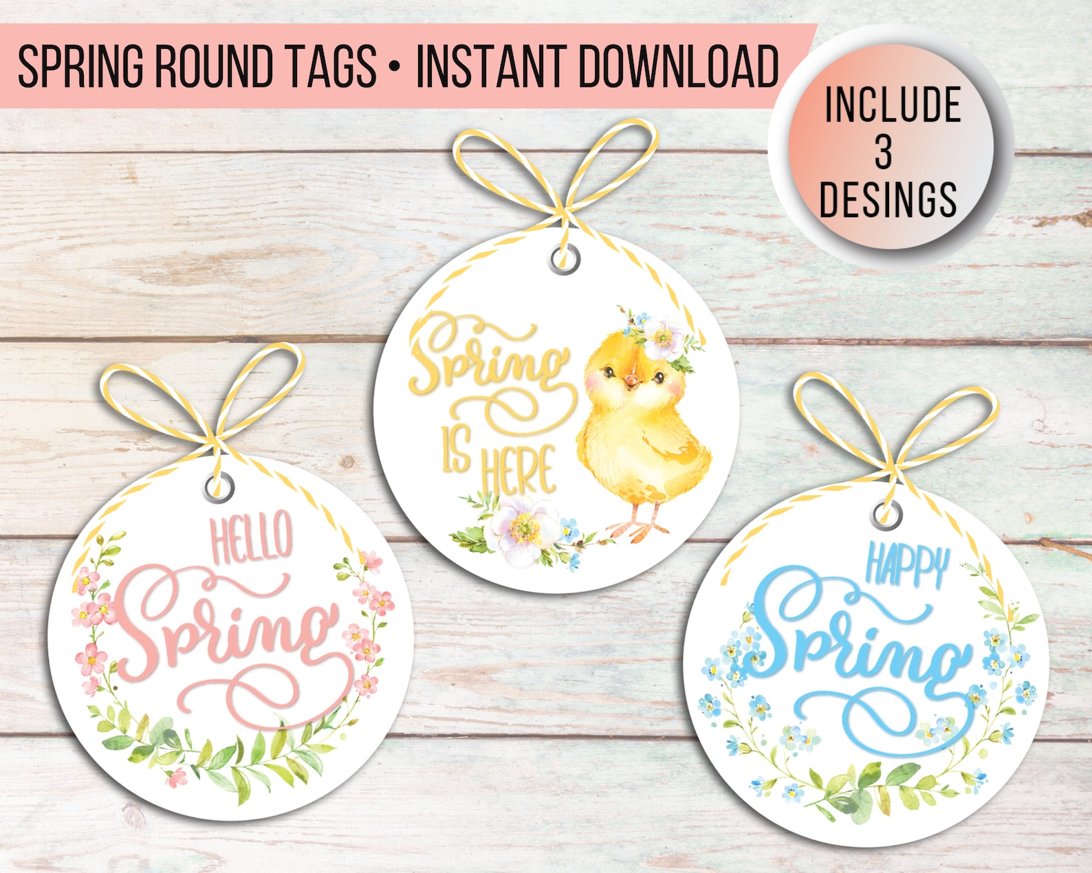 Happy Spring Round Tags Printable Spring Favor Tags DIY Etsy