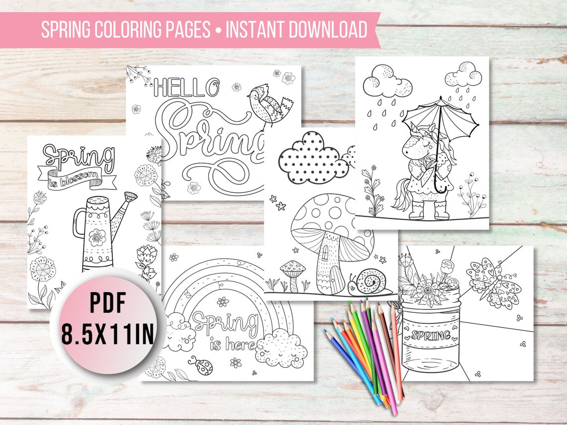 Spring Coloring Page Printable Spring Kids Activity Pages - Etsy