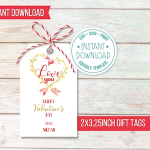 Editable Valentines Day Printable Favor Tag Love Hang Tags - Etsy