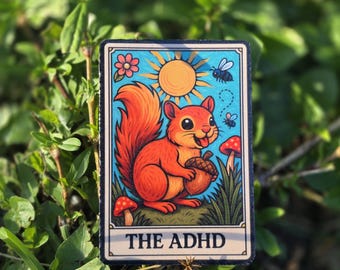 Squirrel Tarot Card Sticker – ADHD Mental Health Art (3 Inch)