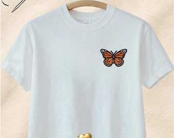 Monarch Butterfly Embroidered Shirt | Graphic Tee | Unisex Cotton Tee | Minimal Streetwear Top