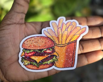 Holographic Burger and Fries Sticker | Kawaii Fast Food Decal
