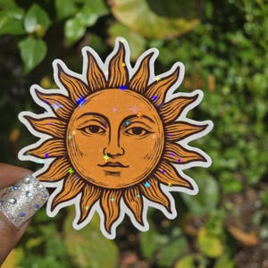 Holographic Sun Sticker | Celestial Vinyl Sticker | Spiritual Sun Decal | Boho Aesthetic | Laptop, Water Bottle, Journal Sticker