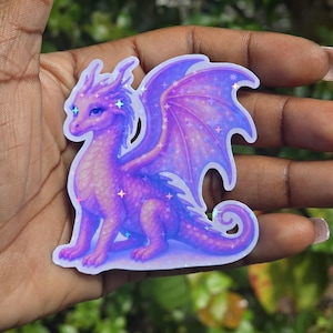 Holographic Purple Dragon Sticker – Fantasy Vinyl Decal, Magical Mythical Creature, Shimmer Aesthetic Sticker for Laptop, Bottle, Journal
