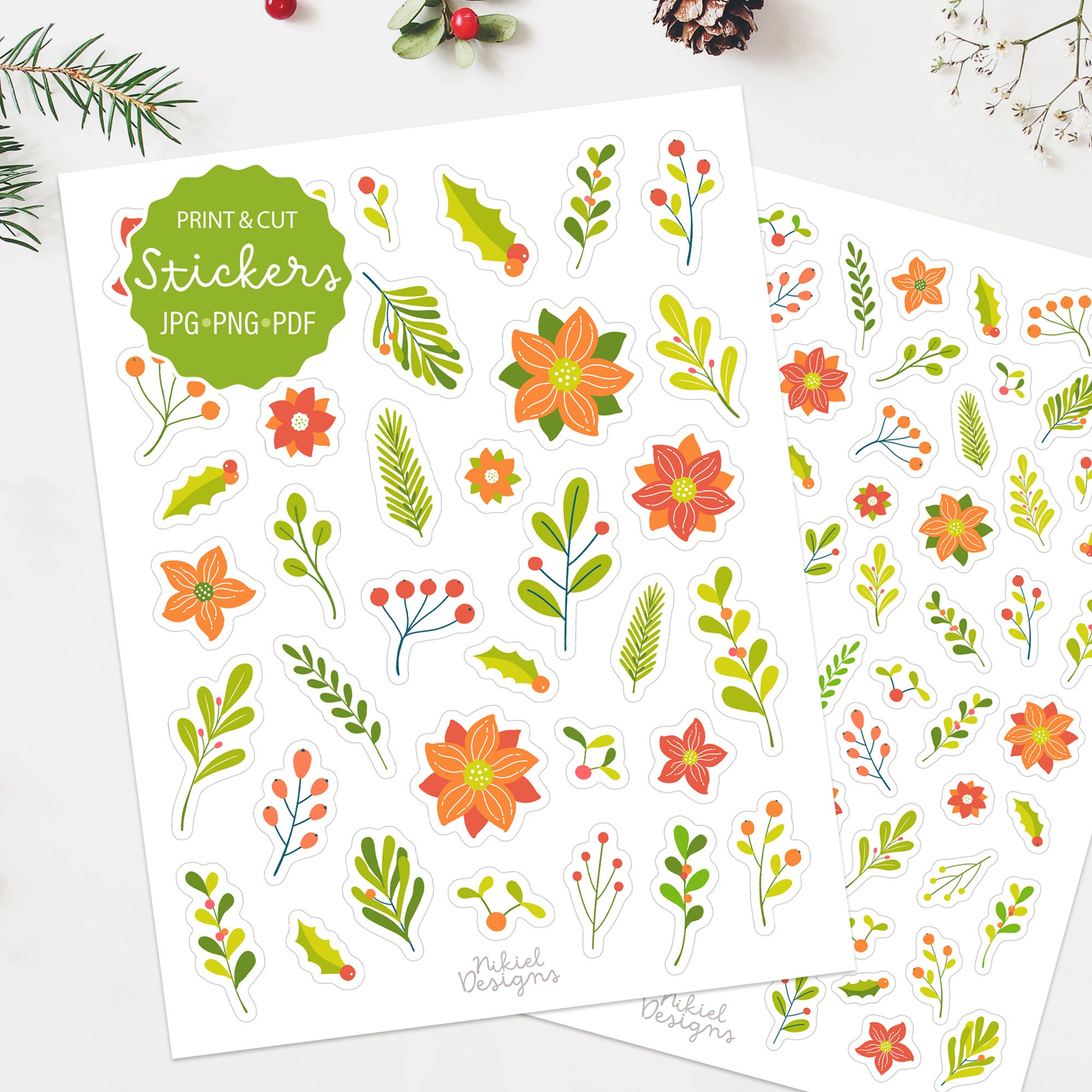 printable christmas decorative sticker set print and cut etsy