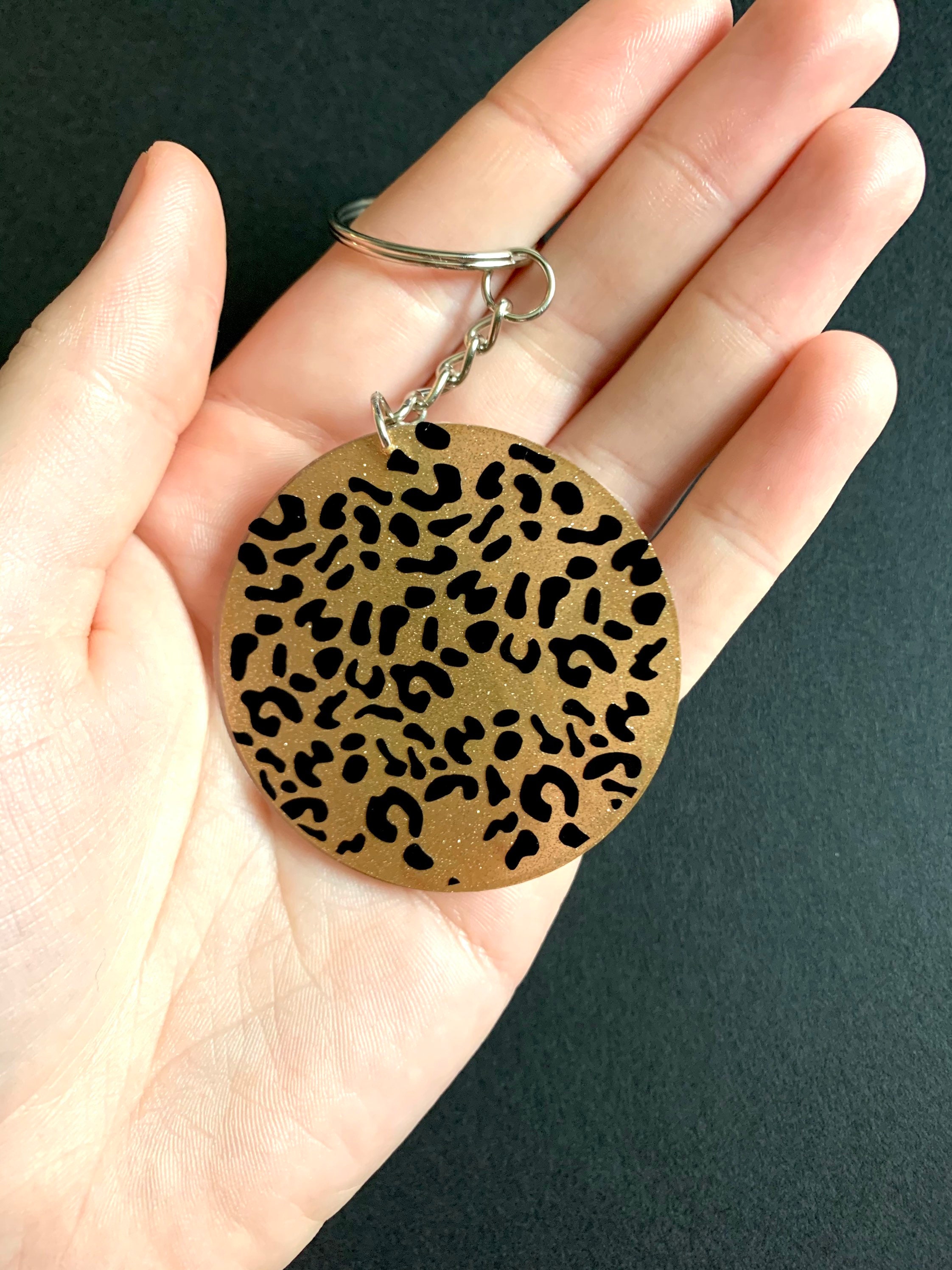 glitter cheeta print vinyl keychain etsy