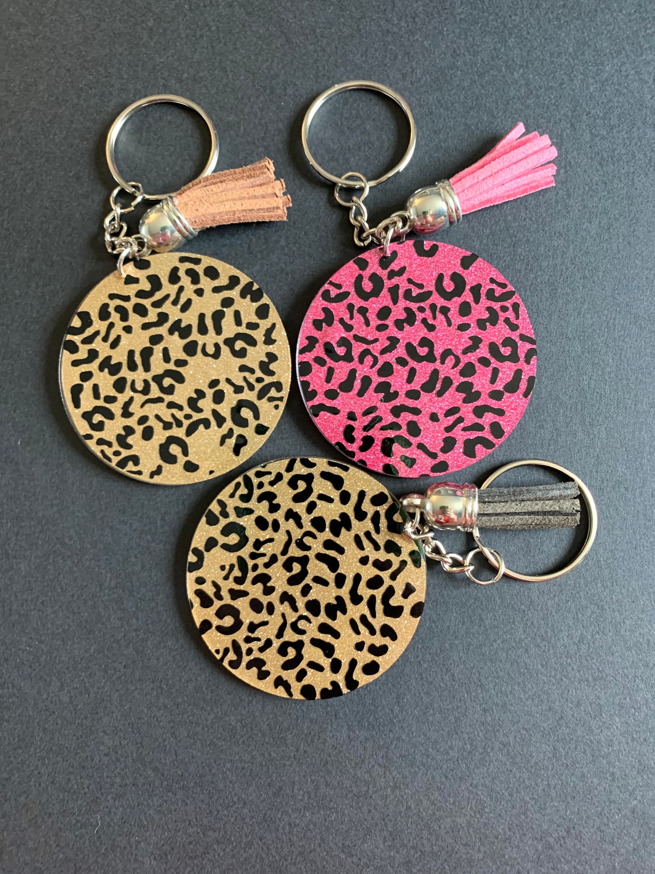 glitter cheeta print vinyl keychain etsy