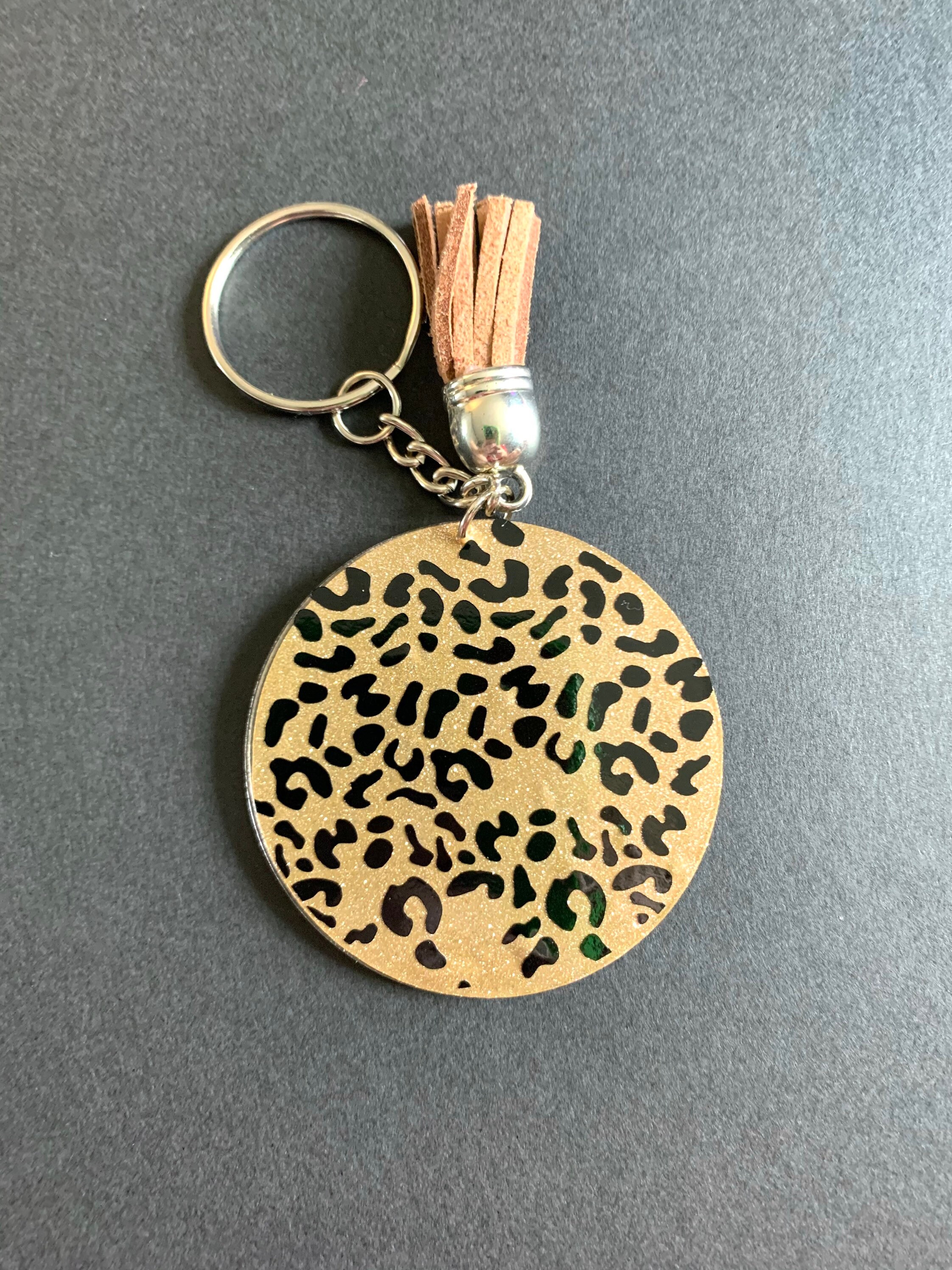 glitter cheeta print vinyl keychain etsy
