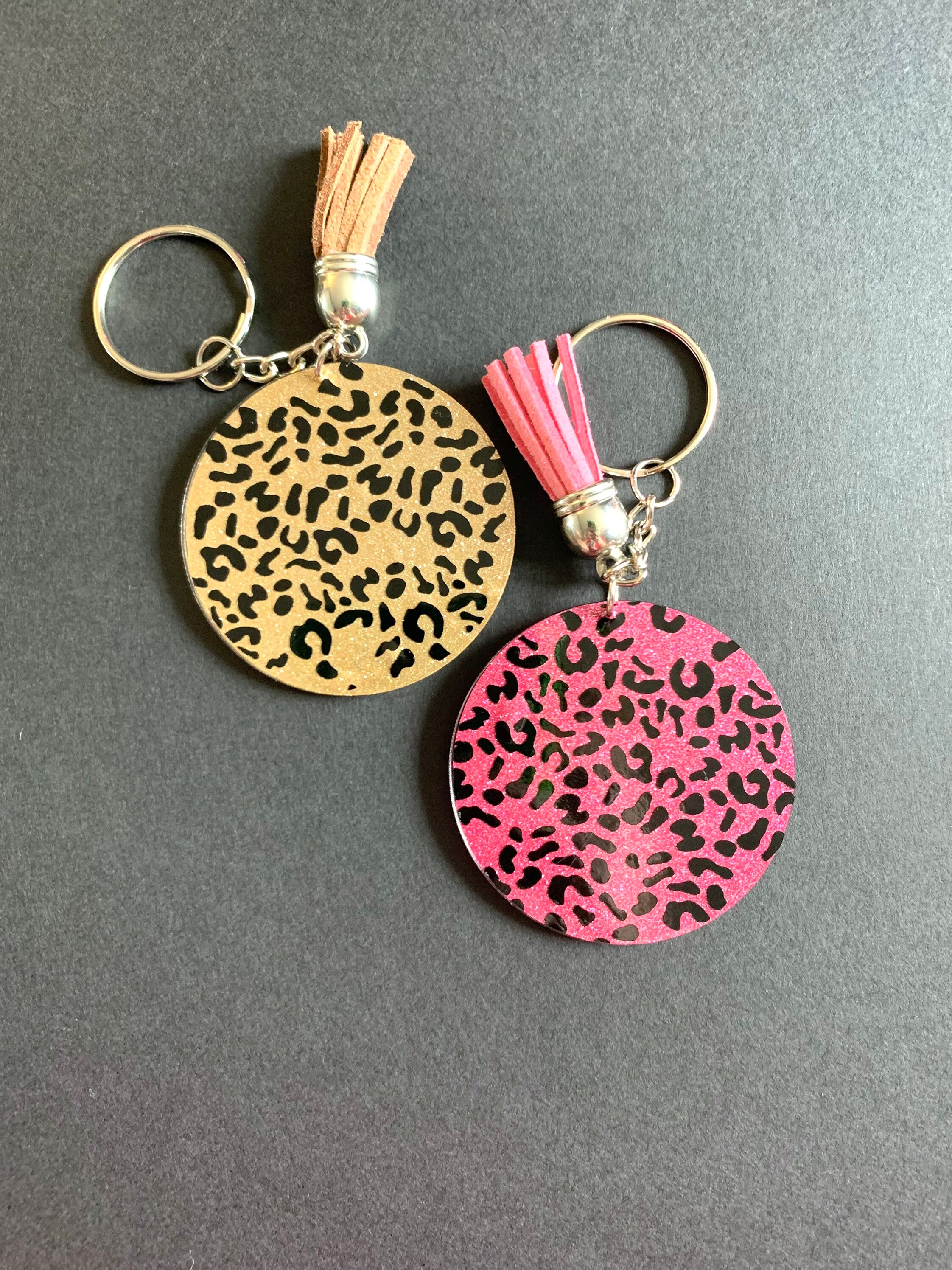glitter cheeta print vinyl keychain etsy