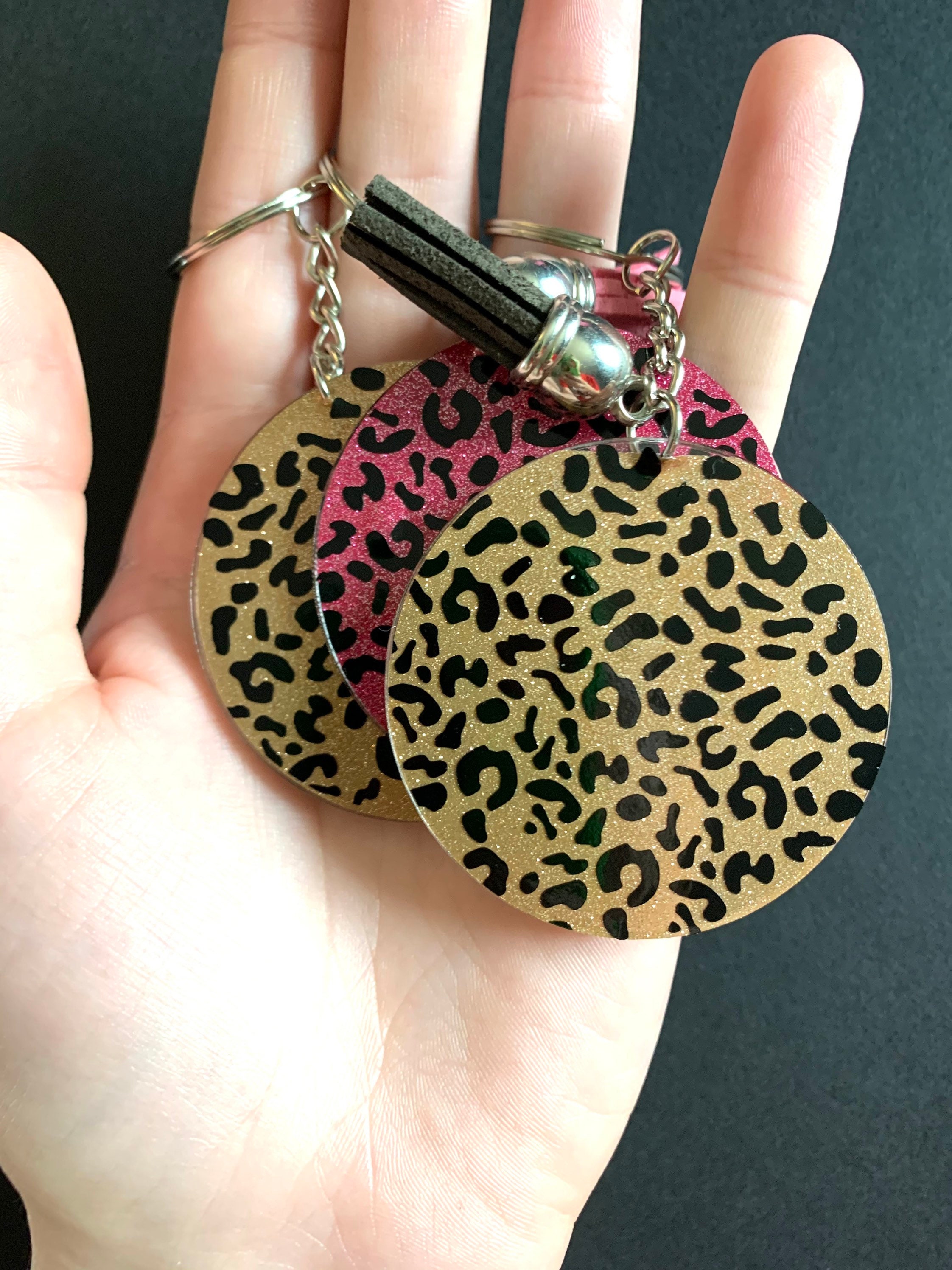 glitter cheeta print vinyl keychain etsy