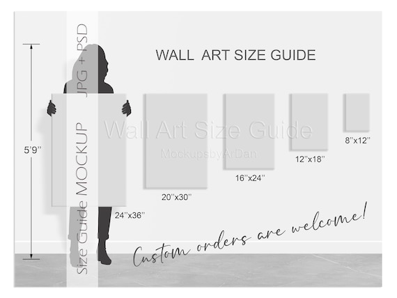 Portrait Canvas Wall Art Size Guide, Canvas Print Size Guide, Wall Art  Display Guide, Canvas Size Comparison Chart, Canvas Size Chart PSD 