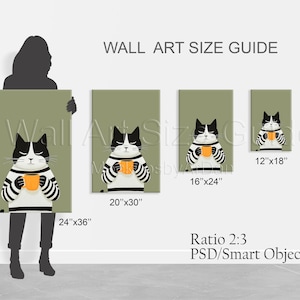 Vertical Canvas Size Guide Mockup for Etsy Sellers, 2:3 Ratio Portrait Wall Art Size Chart, Photoshop PSD Template with Smart Object