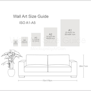 ISO A1-A5 ウォールアート サイズ表、ISO ウォールアート サイズ ガイド、ウォールアート サイズ比較表、ウォール ディスプレイ ガイド、ウォールアート プリント サイズ表
