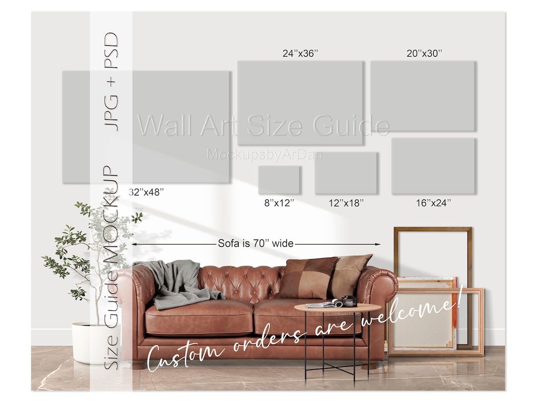 Landscape Canvas Print Size Guide Mockup, Canvas Size Guide Mockup