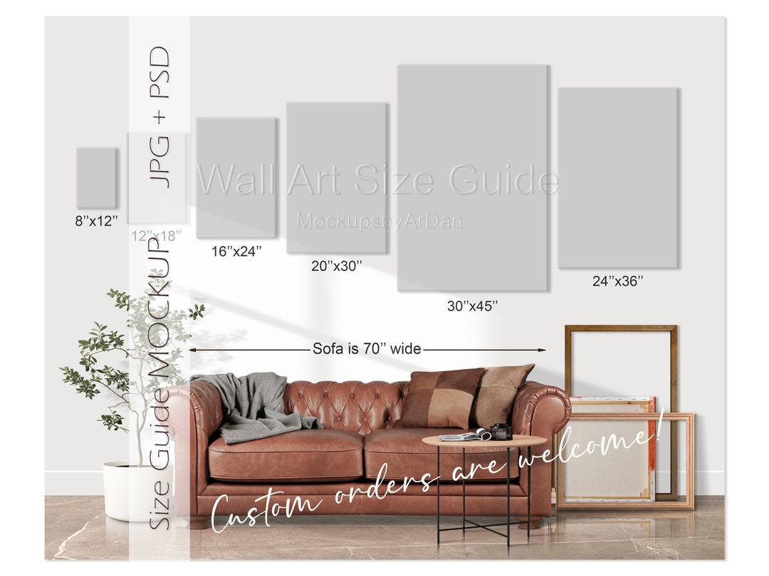 Portrait Canvas Print Size Guide Mockup, Canvas Size Guide Mockup, Wall