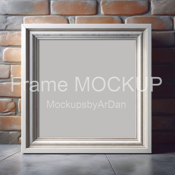 Square frame on the floor mockup, Simple square frame mockup, Square frame on the brick wall mockup, Square frame mockup PNG PSD JPG