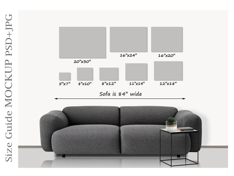 Wall Size Comparison Chart Print Size Guide Mockup Wall Etsy