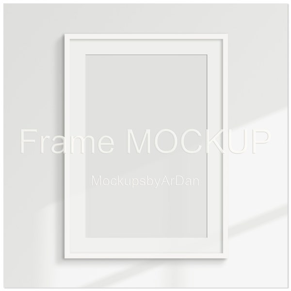 White mat frame on the wall mockup, Simple mat frame mockup, Elegant white frame mockup, Mat frame mockup 2:3 PNG PSD JPG