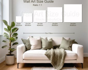 Portrait canvas print size guide mockup, Canvas size guide mockup, Print size comparison chart, Wall art size chart Ratio 2:3 mockup PSD JPG