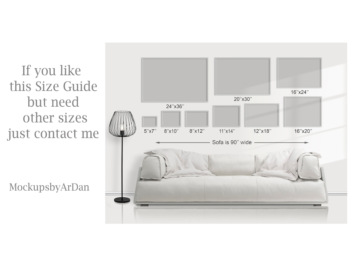 Landscape Frame Size Comparison Chart Mockup Wall Art Size Etsy Ireland