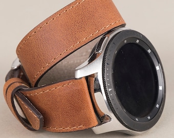 Correa de cuero de doble vuelta para Samsung Galaxy de 20 mm y 22 mm, Galaxy Watch 8, 7, 6, 5, Pro, 4, 3, 2, 1, Galaxy Active 1, 2, 3, 4 y Gear Frontier.