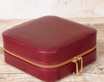 Schmuck Organizer, Leder Tasche für Reisen, Zubehör Etui, Reißverschluss-Abdeckung, Geburtstagsgeschenk, Tangle-Free Samt Leder Jorney Bag