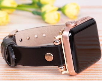 Black iWatch Band, Slim Apple Watch Band 49mm Custom Apple Watch Strap for iWatch Series 9, Series Ultra, and Series SE (2022) Gift for Her