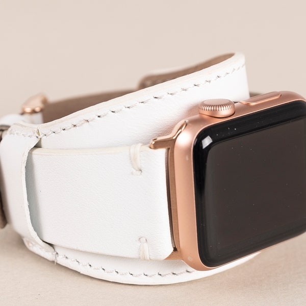 Cuff Leather Apple Watch Band for iWatch Series 1 2 3 4 5 6 SE 7 8 Ultra, Personalized Best Cuff iWatch Band Women 38 40 41 42 44 45 49mm