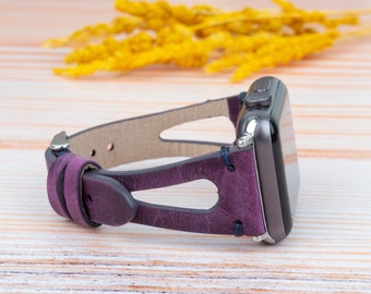 Fitbit Versa 4/3/2/1 and Lite Watch Band, Slim Leather Fitbit Sense 1 Sense 2 Watch Strap, Slim Fitbit Bracelet - Best Gift - Purple Cut-Out