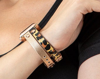 Dual-band custom Fitbit Versa 4 3 2 1 Lite lederen horlogeband, leren horlogearmband voor Fitbit Sense 1 en 2 dames, gepersonaliseerde geschenken
