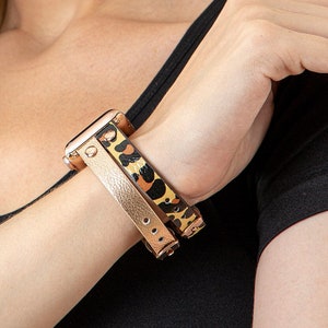 Dual Band Custom Fitbit Versa  4 3 2 1 Lite Leather Watch Band, Leather Watch Bracelet for Fitbit Sense 1 and 2 Women, Personalized Gifts