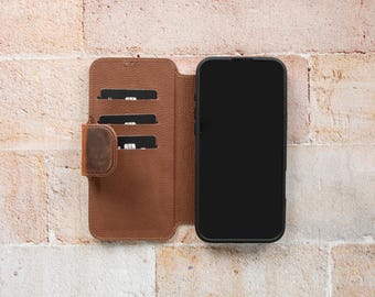 Funda de cuero tipo billetera para iPhone 16 Pro de Apple, billetera con soporte para iPhone 16 Pro Max, regalo personalizado, regalo de aniversario, regalo de boda, regalo de cumpleaños