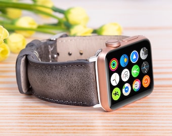 Echtes Lederarmband für Apple Watch, kompatibel mit allen Modellen der Series 49 mm, 46 mm, 45 mm, 44 mm, 42 mm, 41 mm, 40 mm und 38 mm, hochwertiges, handgefertigtes Armband, Geschenkidee