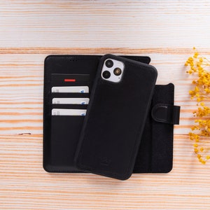 Gepersonaliseerde iPhone 11 Pro Max-portemonnee, iPhone 11 Pro Max-portemonnee met standaard, leren iPhone 11 Pro Max-hoes, creditcardhoesje iPhone 11 Pro Max