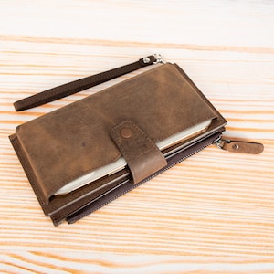 Funda de teléfono personalizada, billetera de cuero con cremallera, tarjetero, monedero de cuero, bolso de mujer, billetera cruzada, bolso de cuero hecho a mano como regalo