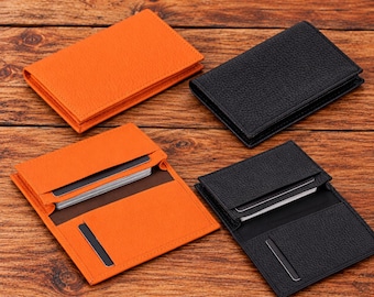 Personalized Leather Card Holder, Slim Minimalist Front Pocket Wallet, Vertical Genuine Leather Card Case for Men Women, Gift for Him Her
