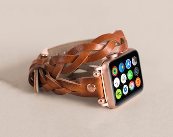 Geflochtenes Lederarmband für Apple Watch, passend für Apple Watch (49 mm, 46 mm, 45 mm, 44 mm, 42 mm, 41 mm, 40 mm), personalisiertes Geschenkarmband