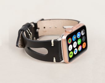 Rustic Black Leather Apple Watch Band, Perfect Fit for iWatch 49mm, 46mm, 42mm, 45mm, 41mm, iWatch Ultra 2, 10, 9, 8, 7, 6, 5, 4, 3, 2 Strap