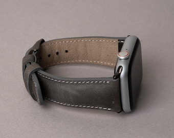 Handmade Genuine Gray Leather Apple Watch Strap, Designed for Ultra 2, SE, 10, 9, 8, 7, 6, 5, 4, 3, 2, 1, Luxury Durable Band, Wedding Gift