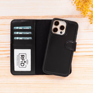 Gepersonaliseerde iPhone 14 Pro-hoes, magnetisch afneembare iPhone 14+ hoes, iPhone 14 RFID Blocker-portemonnee, leren iPhone 14 Pro Max-portemonnee